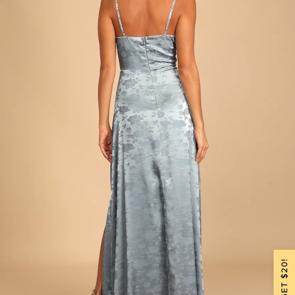 NWOT Lulus Radiant Refinement Slate Blue Satin Jacquard Maxi Dress